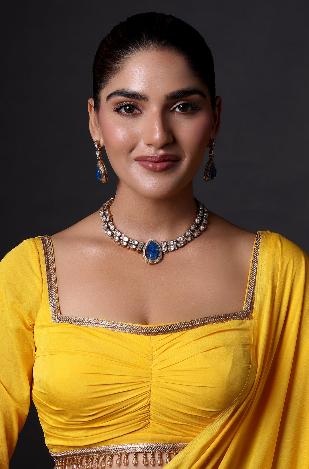 Blue Diamond with Traditional Kundan Necklace