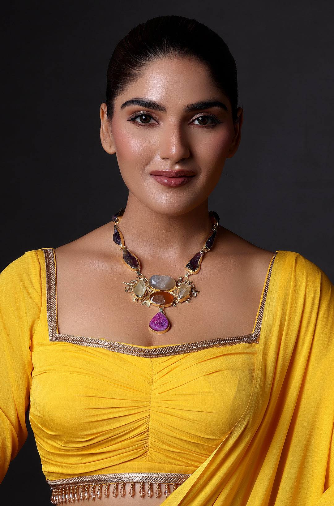 Gold Finish Amethyst Stone Necklace