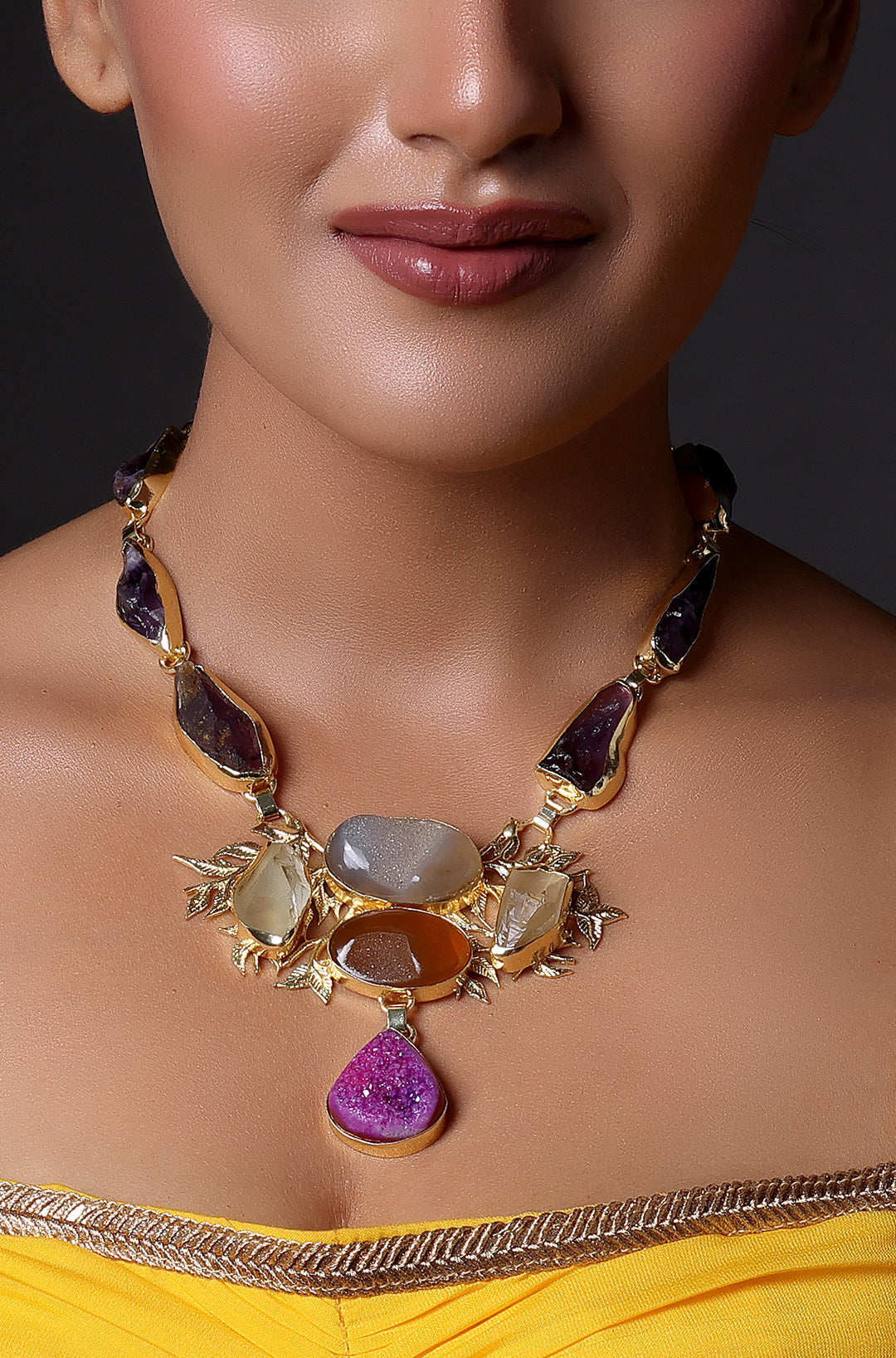 Gold Finish Amethyst Stone Necklace