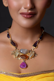 Gold Finish Amethyst Stone Necklace