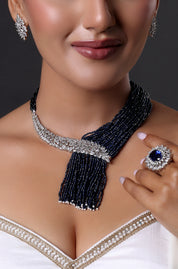 Silver Plated Navy Blue American Diamonds Necklace