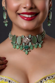 Exquisite Green Moissanite Beaded Choker Necklace