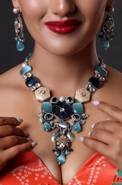 Gold Finish Natural Carved Stone Necklace