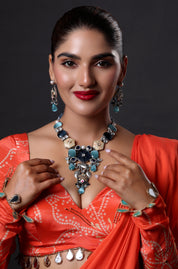 Gold Finish Natural Carved Stone Necklace