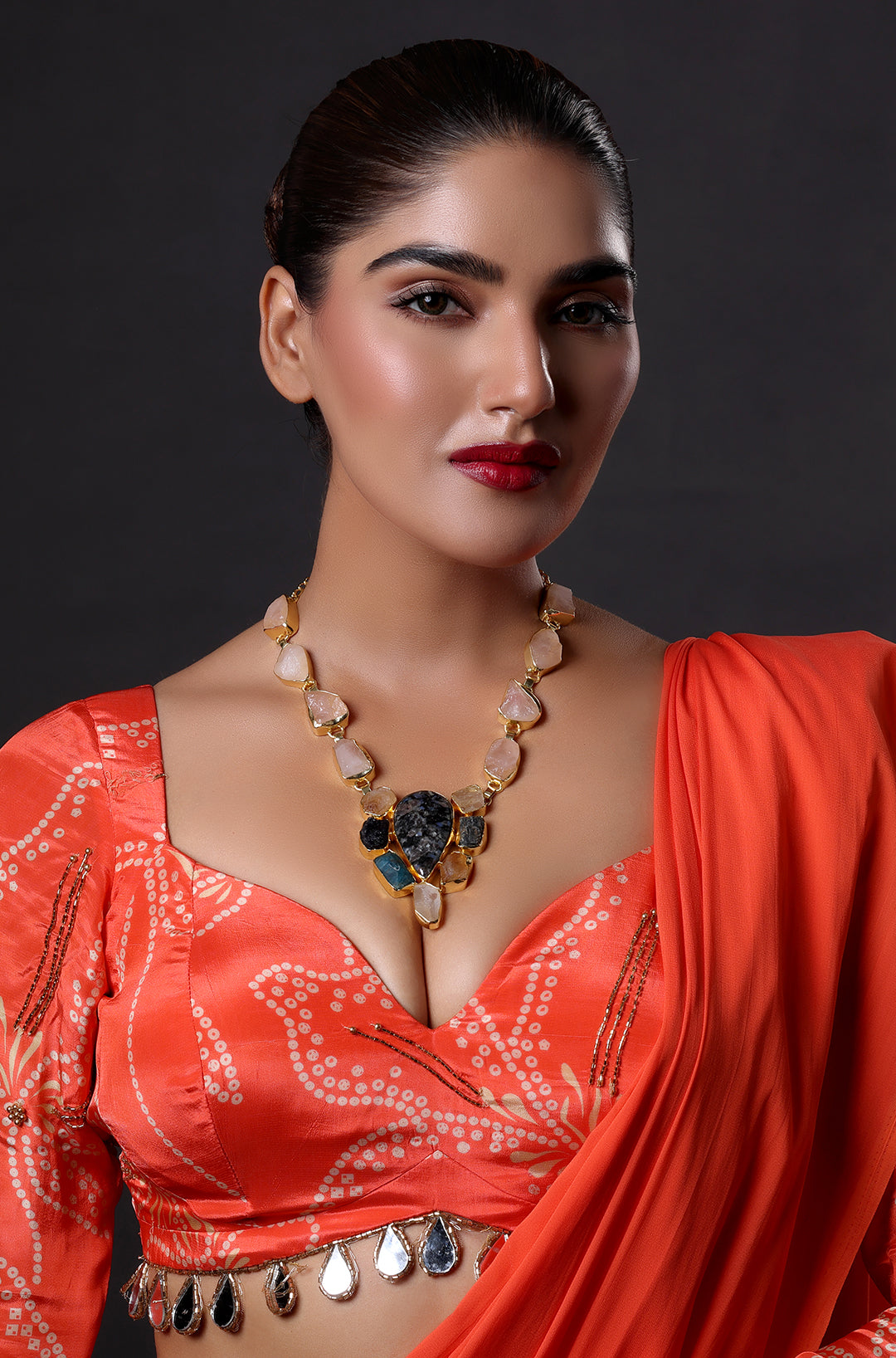 Druzy Raw Stone Necklace with Black Fire Opal Centre Piece