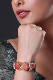 Pink Stone Bezel Cuff Bracelet