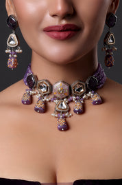 Gold Finish Kundan Polki & Enameled Choker Necklace