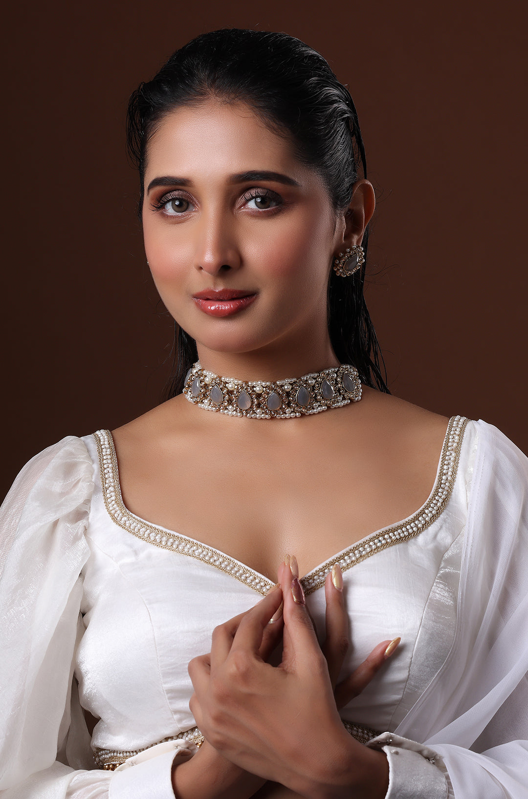 Gold And White Victorian Kundan Choker Necklace