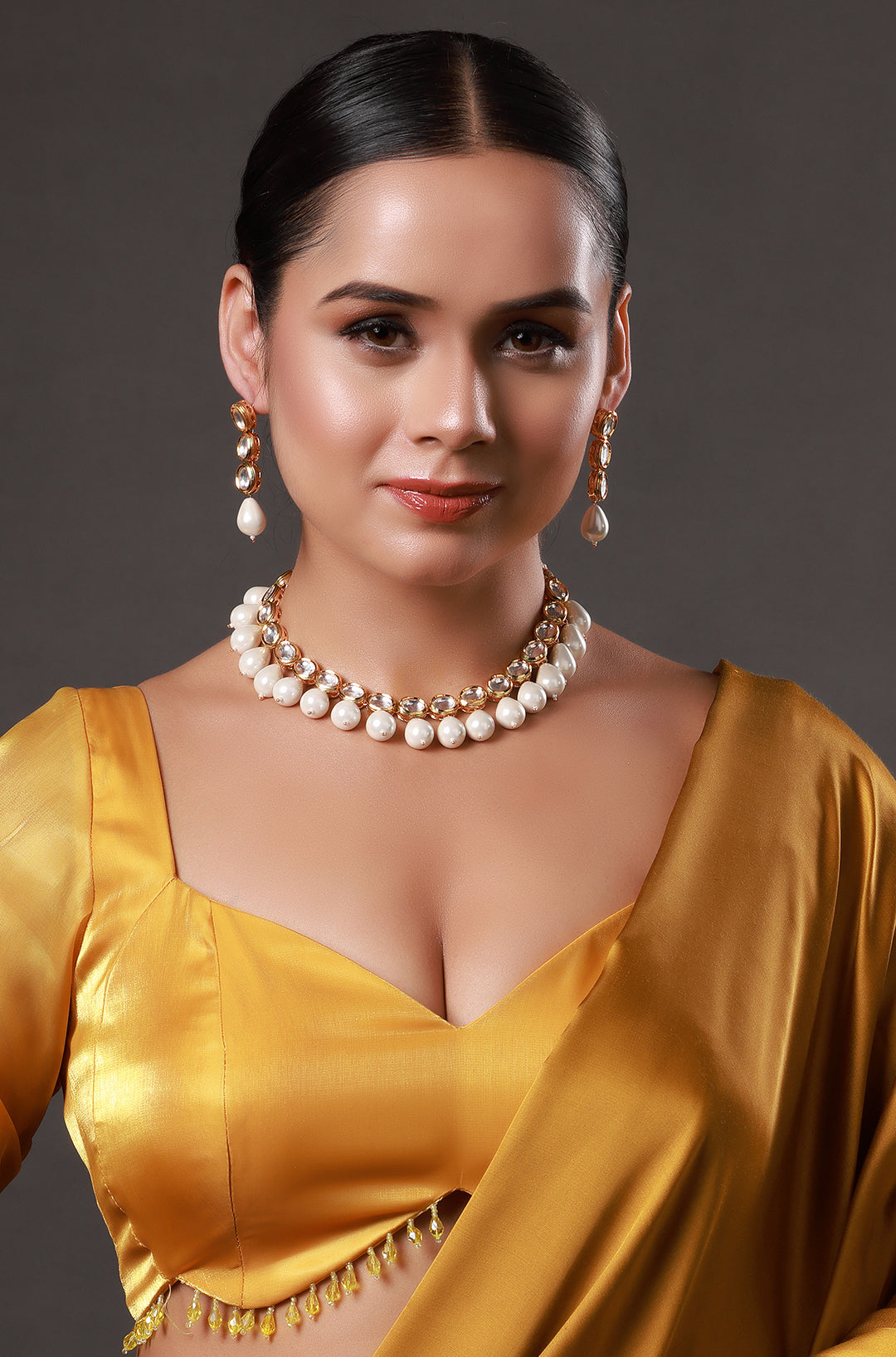 Gold-Plated Kundan & Pearl Necklace