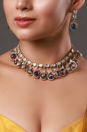 Micron Gold Polish Brass Zirconia Onyx Choker Necklace