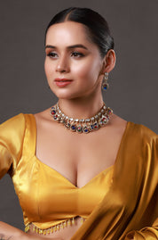 Micron Gold Polish Brass Zirconia Onyx Choker Necklace