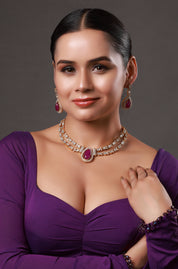 Gold-Plated Kundan-Studded Purple Stone Long Necklace