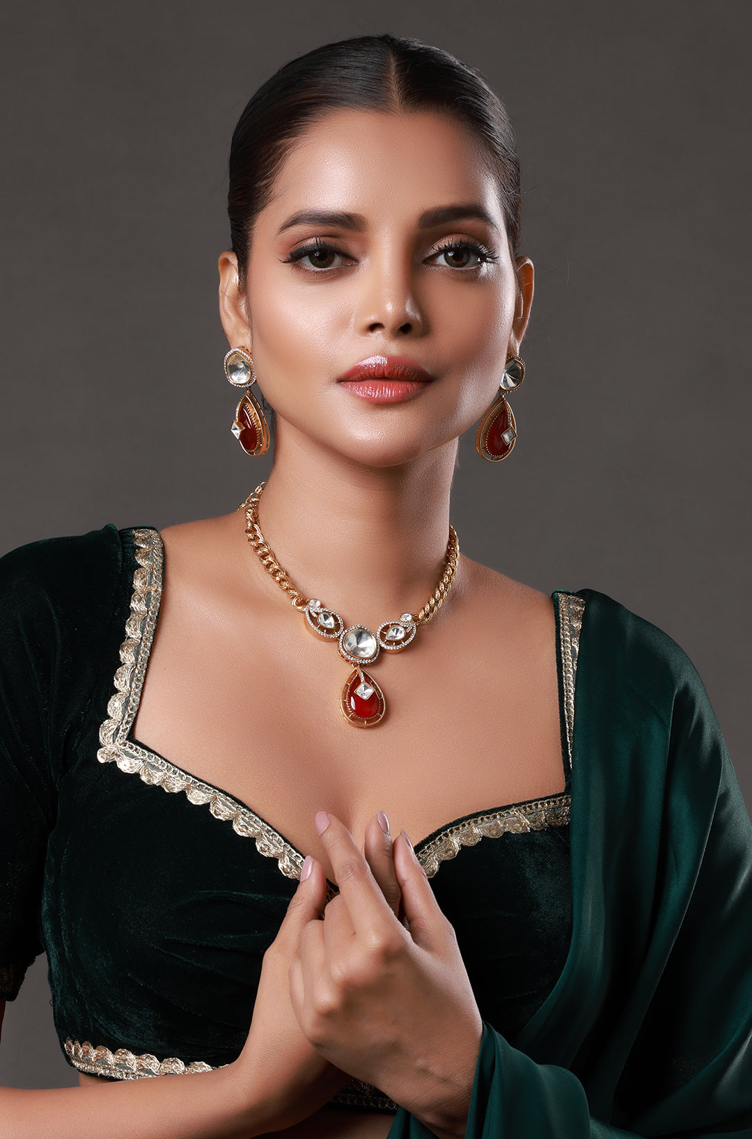 Red Kundan Polki Rashi Embellished Necklace