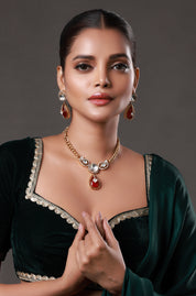 Red Kundan Polki Rashi Embellished Necklace