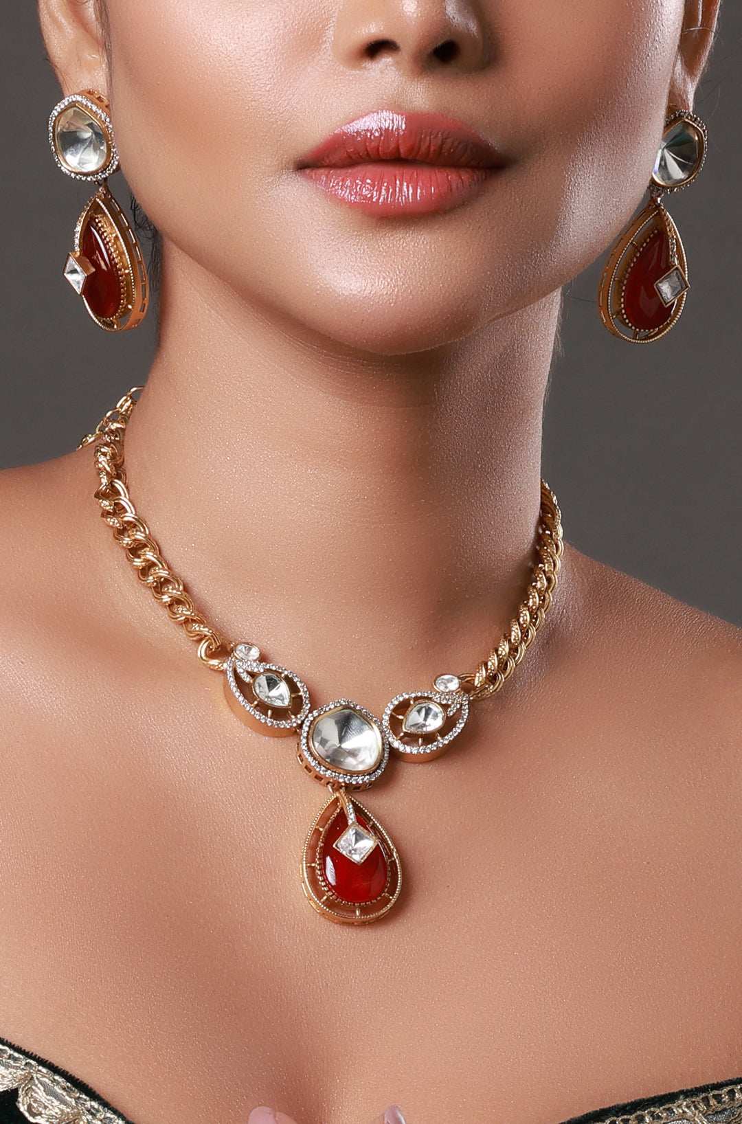 Red Kundan Polki Rashi Embellished Necklace