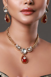 Red Kundan Polki Rashi Embellished Necklace