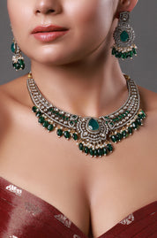 Two-Tone Finish Kundan Polki & Green Beaded Necklace