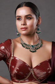 Two-Tone Finish Kundan Polki & Green Beaded Necklace