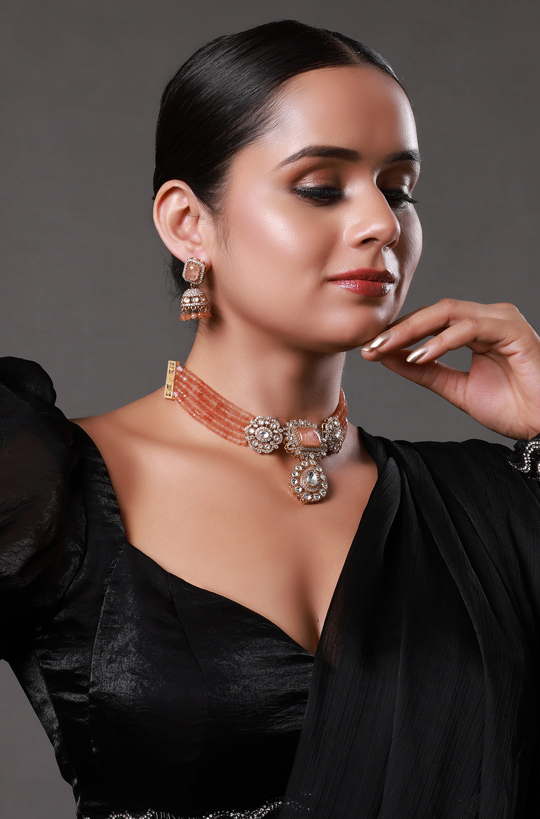 Two Tone Finish Orange Beaded Choker Necklace