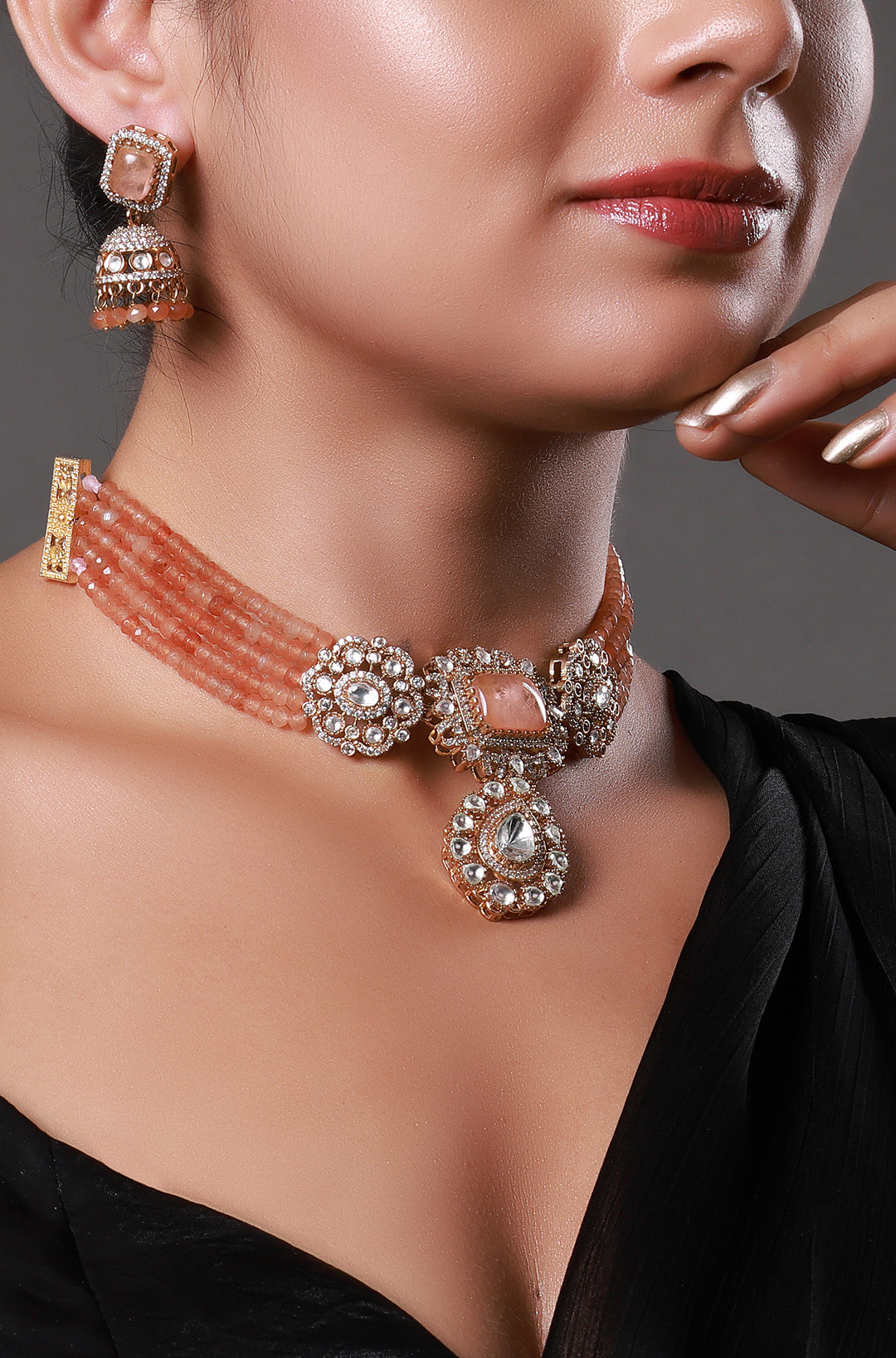 Two Tone Finish Orange Beaded Choker Necklace