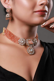 Two Tone Finish Orange Beaded Choker Necklace