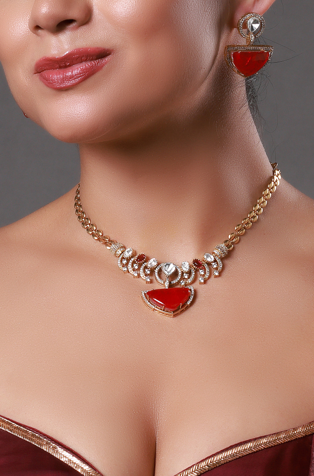 Mossanite Kundan Polki Ruby Necklace