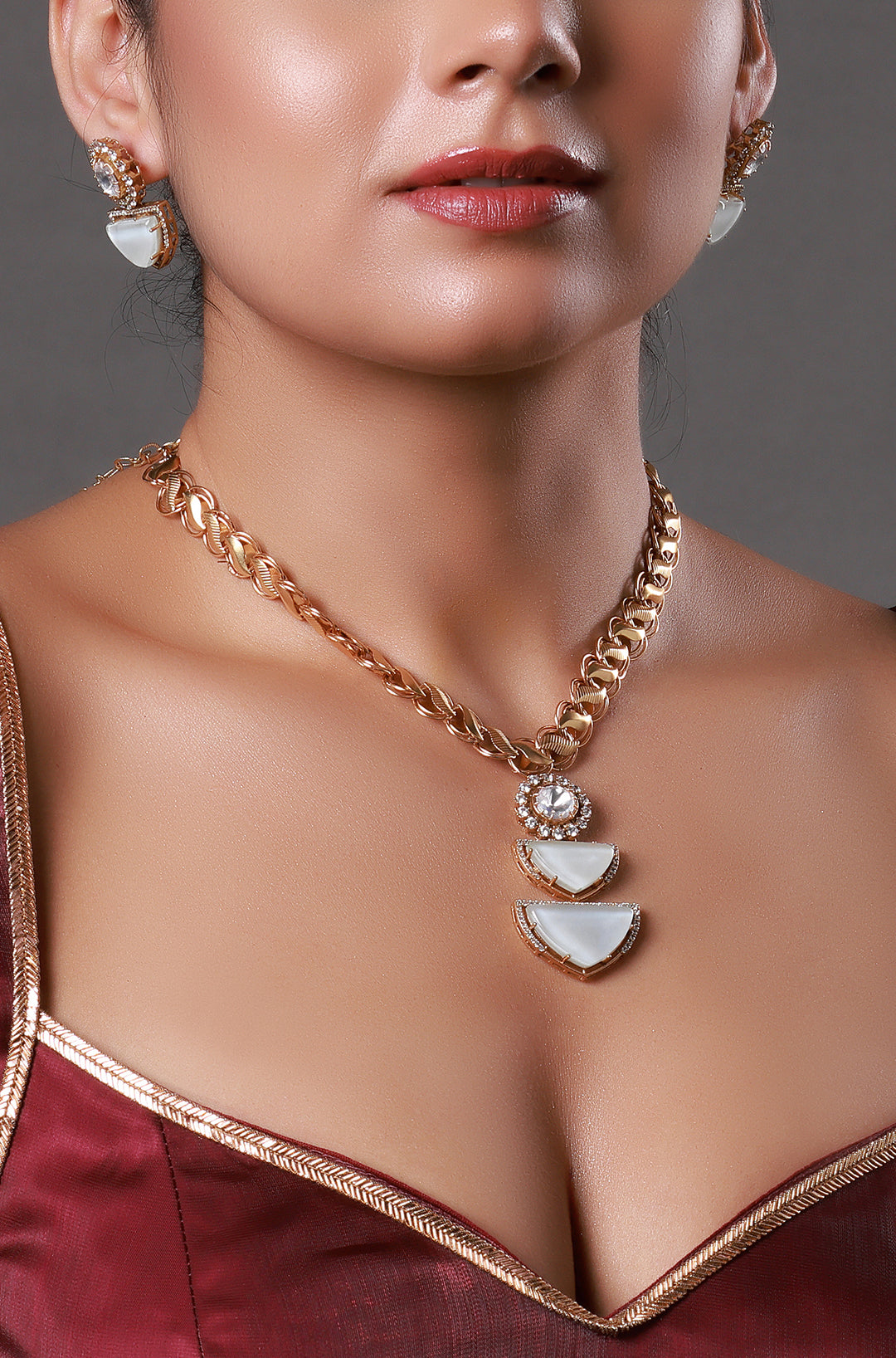 Gold Plated Moissanite Polki Necklace