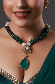 Emerald Stone Doublet Layered Kundan Victorian Polki Necklace