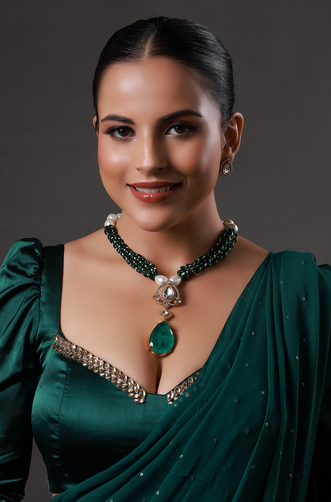 Emerald Stone Doublet Layered Kundan Victorian Polki Necklace