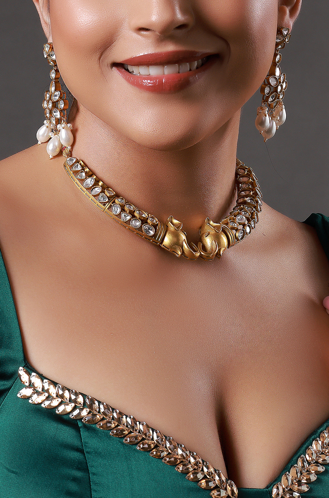 Premium Kundan Maisonette Elephant Gold Plated Necklace