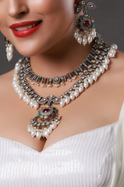 Pearls Drop Multicolor Dazzling Stones Necklace