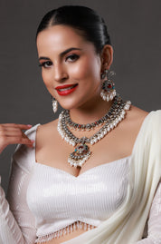 Pearls Drop Multicolor Dazzling Stones Necklace