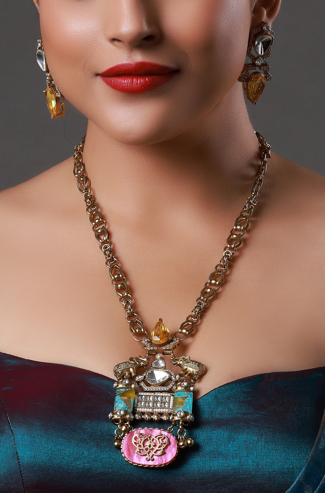 Fusion Meenakari Elephant Embellished Necklace