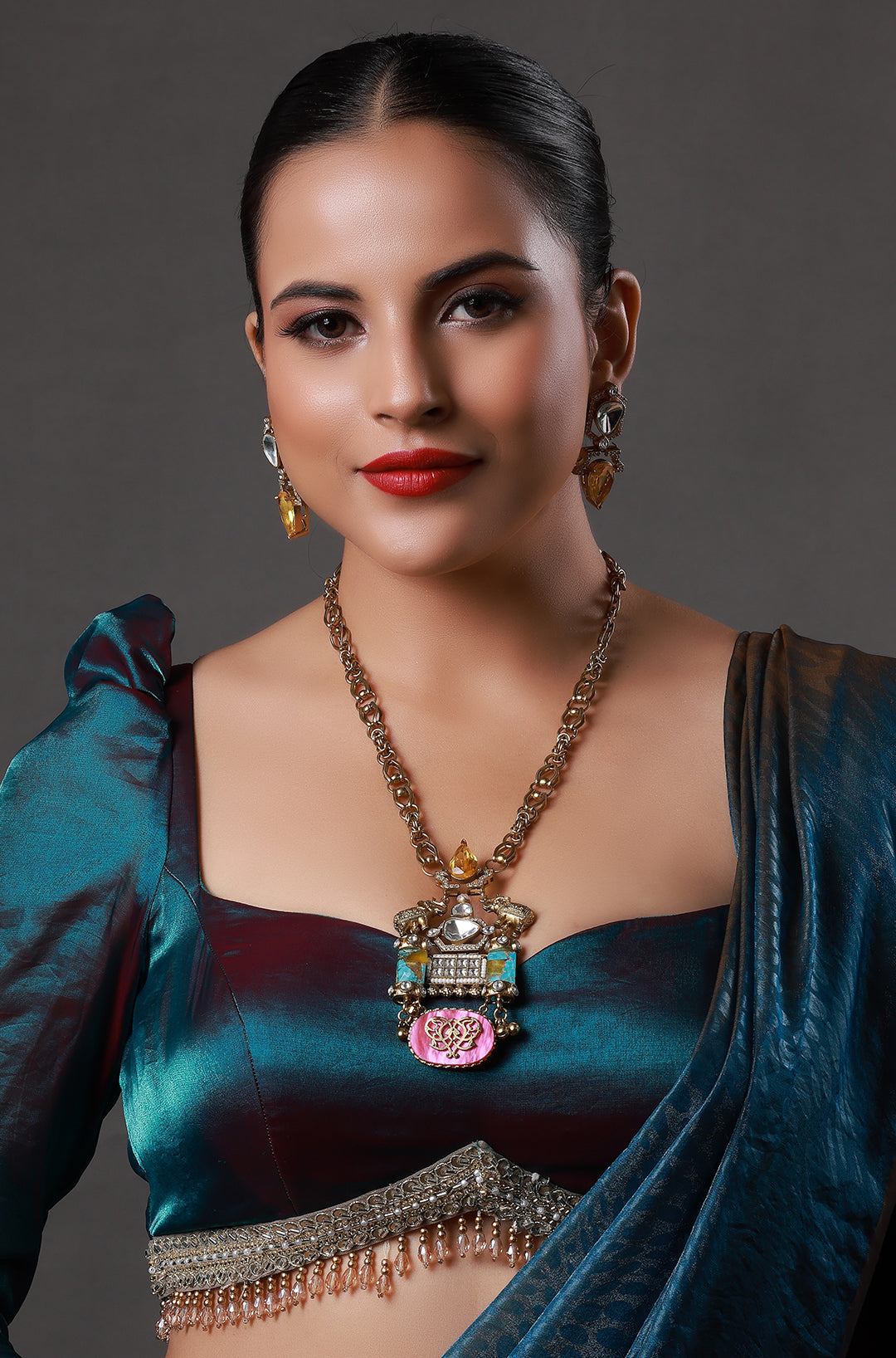 Fusion Meenakari Elephant Embellished Necklace