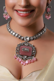 Victorian Pastel Pink Stone with Elephant Embellished Kundan Necklace