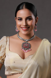 Victorian Pastel Pink Stone with Elephant Embellished Kundan Necklace