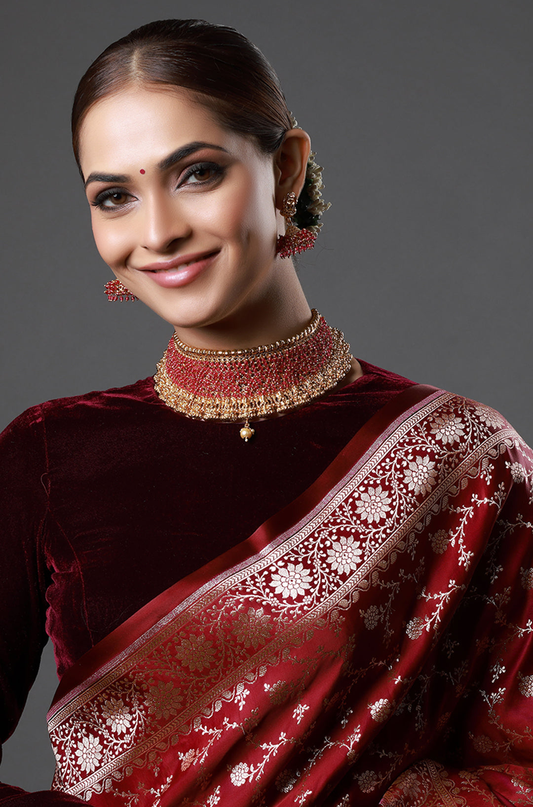 Beautiful Designer Gold Polish & Beaded Goddess Lakshmi Choker Necklace
