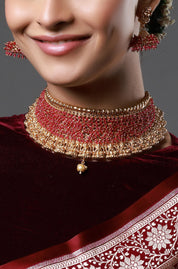 Beautiful Designer Gold Polish & Beaded Goddess Lakshmi Choker Necklace
