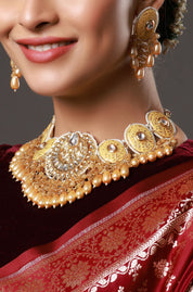 Yellow Pearl & Kundan Embellished Meenakari Necklace
