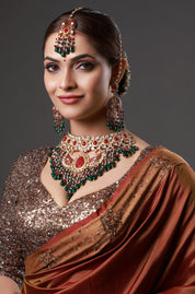 Royal Red & Green Enameled Kundan Bridal Choker