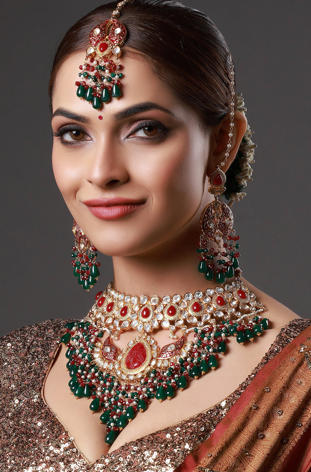 Royal Red & Green Enameled Kundan Bridal Choker