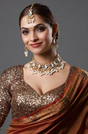 Kundan Polki Pearl Beads Necklace With Maang Tika