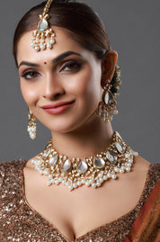Kundan Polki Pearl Beads Necklace With Maang Tika
