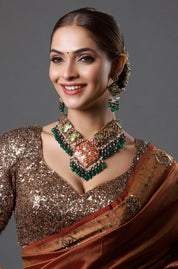 Maroon Meenakari with Green Drops Kundan Bridal Necklace