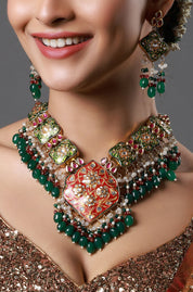 Maroon Meenakari with Green Drops Kundan Bridal Necklace