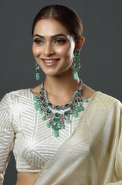 Regal Gold Finish Kundan Polki & Green Beaded Necklace