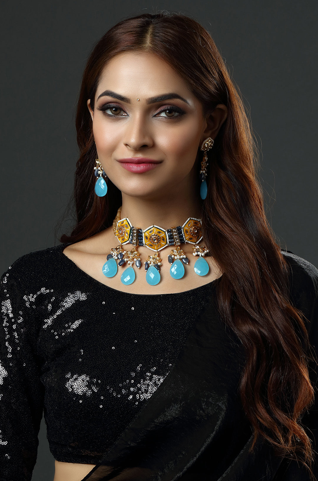Celestial Aqua Meenakari Necklace
