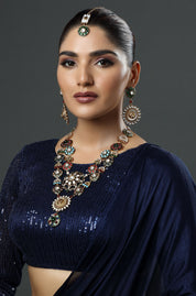 Gold Finish Kundan & Multi-Colored Stone Necklace with Maang Tika