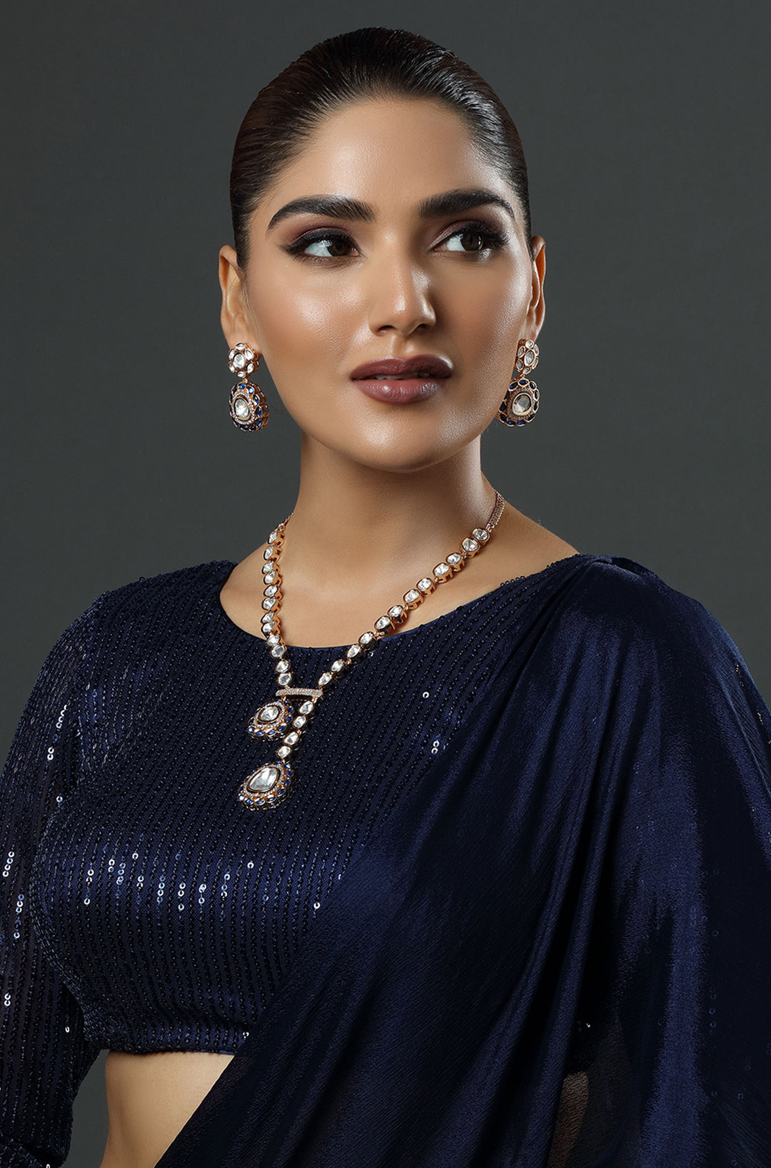 Yaavi Navy Polki Necklace Set