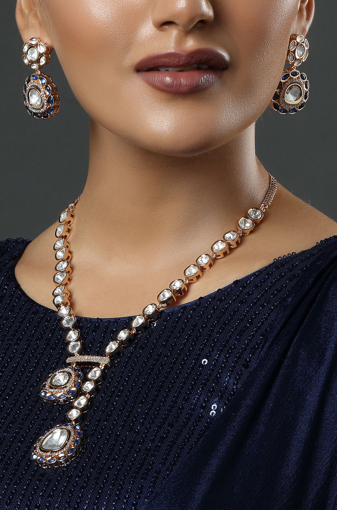 Yaavi Navy Polki Necklace Set